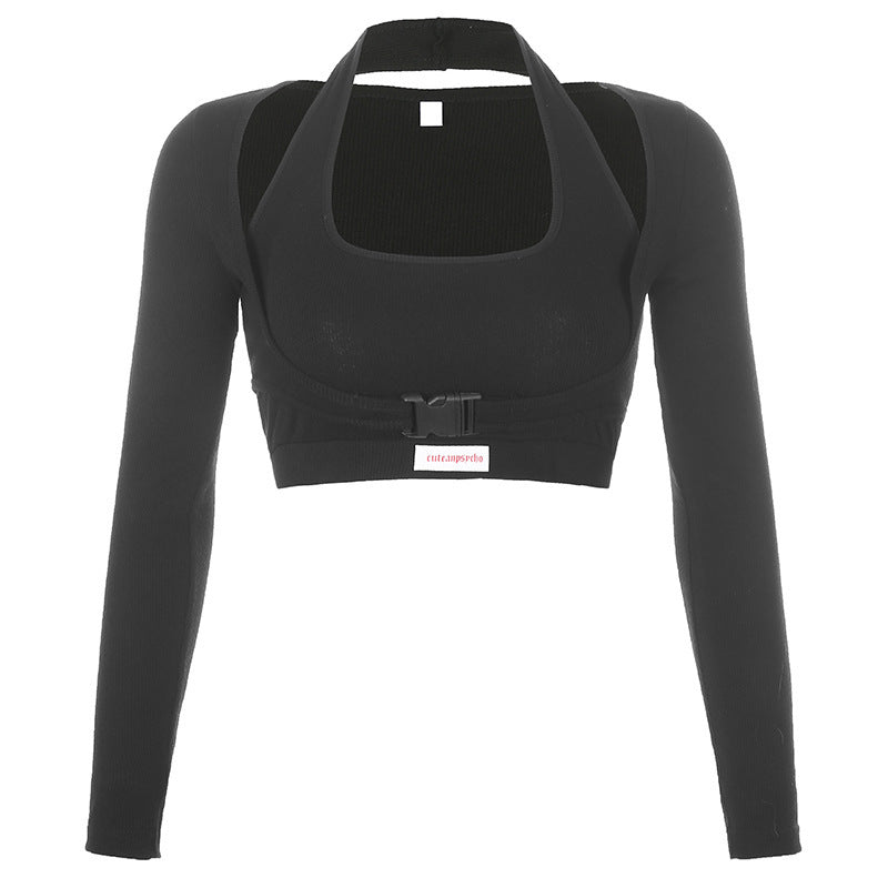 European And American Hollow T-shirt Two-piece Women's Suit