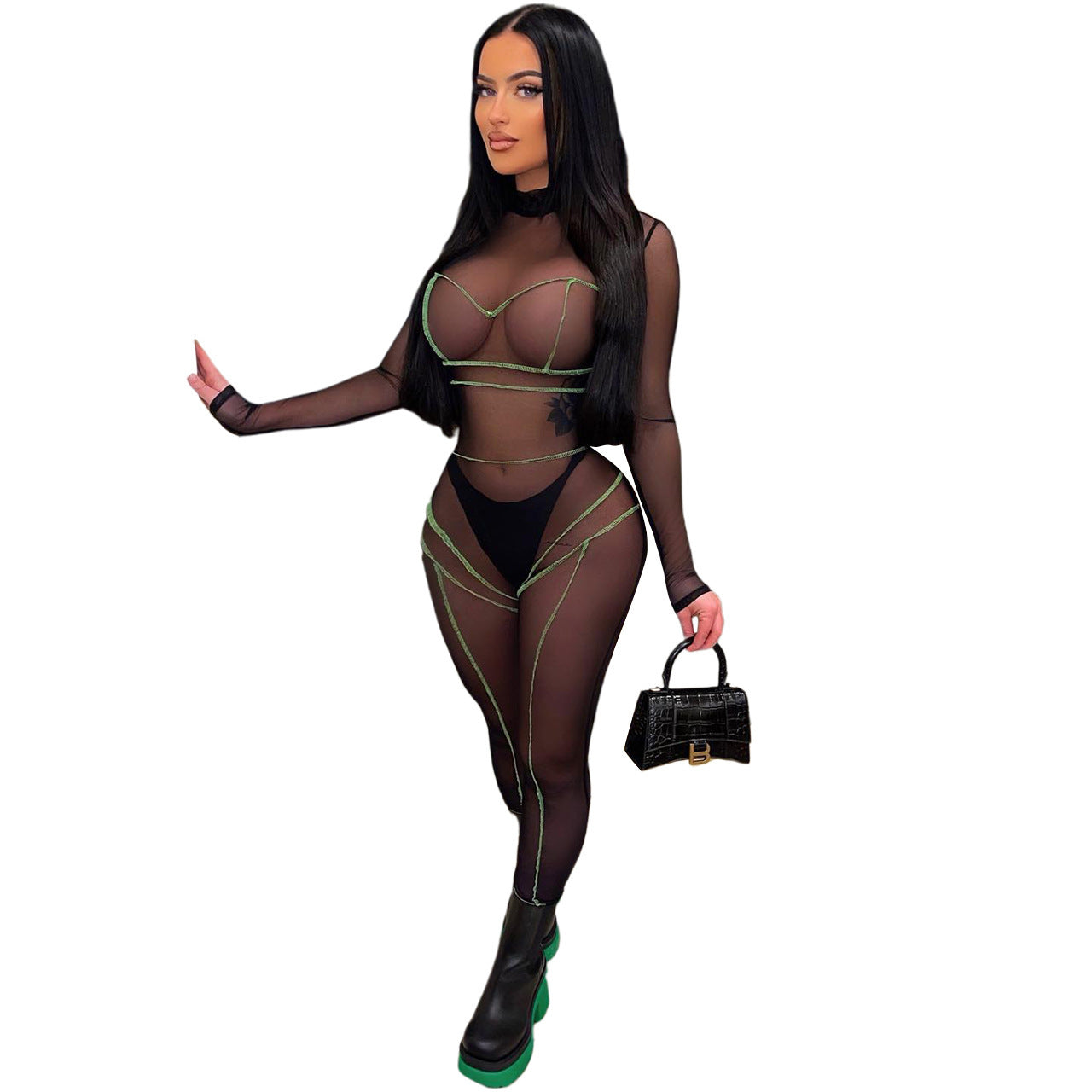 Nightclub See-through Mesh Jumpsuit