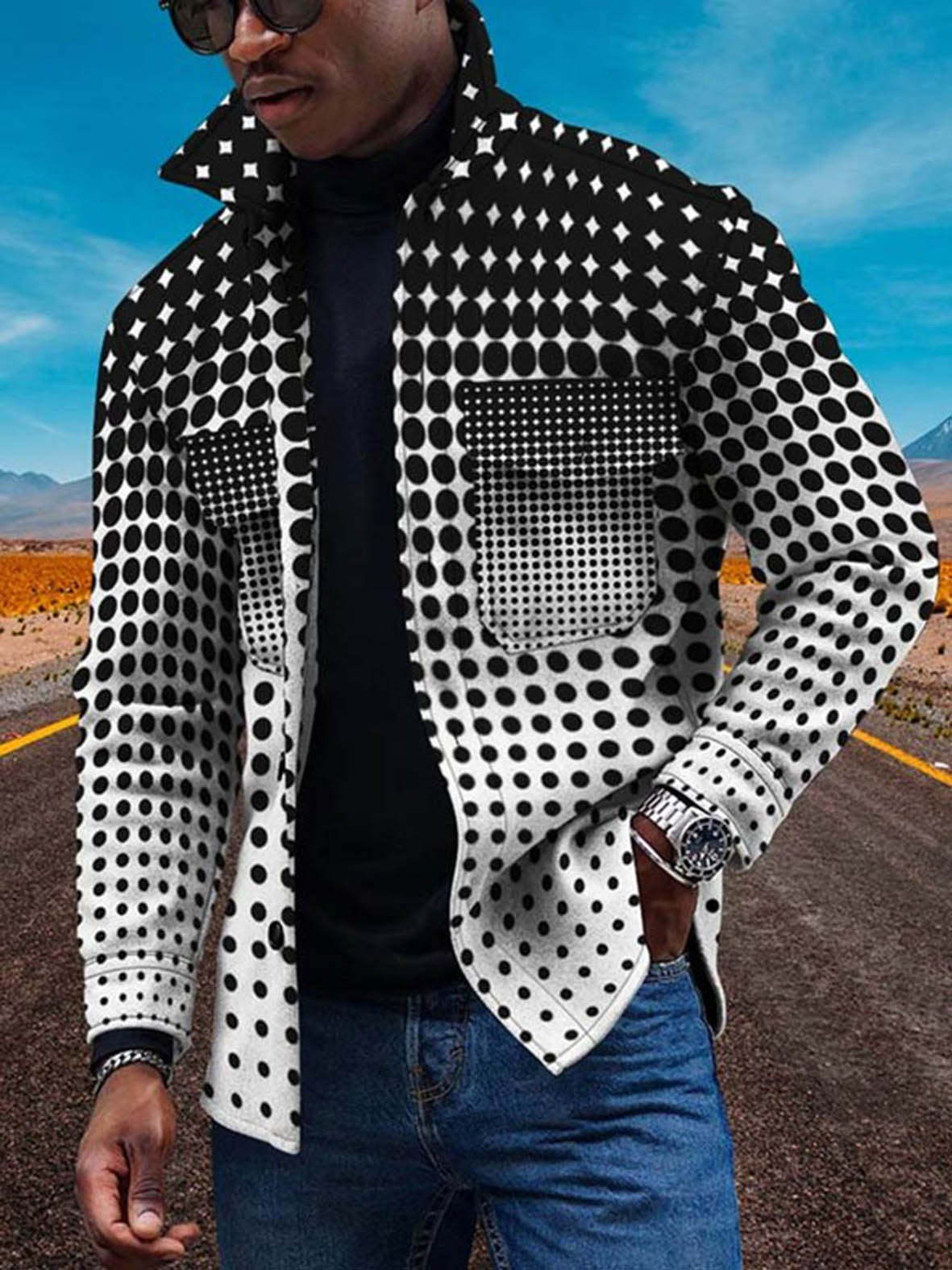 New Colorful Gradual Change 3D Button Cardigan Digital Print Coat