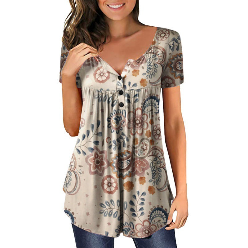 Loose V-neck Women's Top T-shirt
