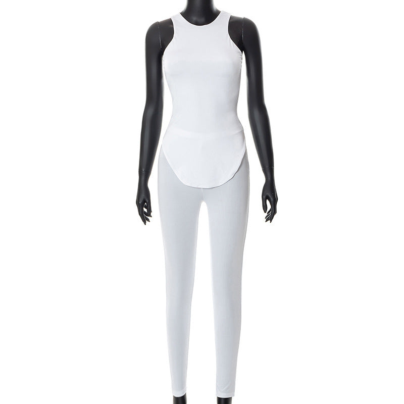 Women's Autumn Solid Color Round Neck Sleeveless Vest Trousers