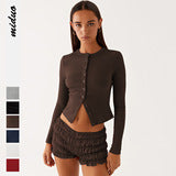 New Solid Color Slim-fit High-grade Long Button Cardigan Top