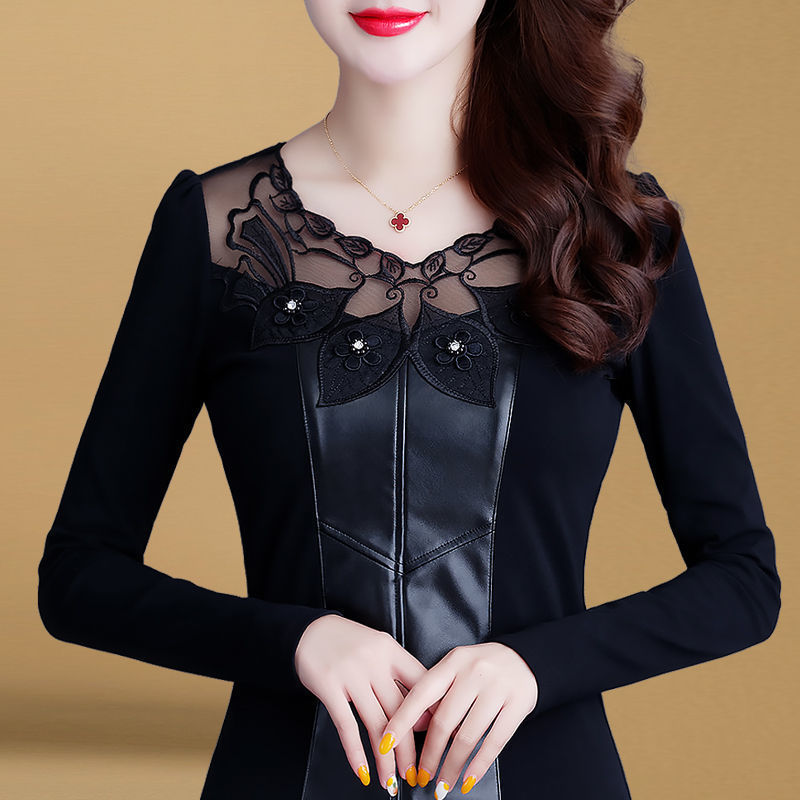 Top Long Sleeve Lace Splicing Blouse