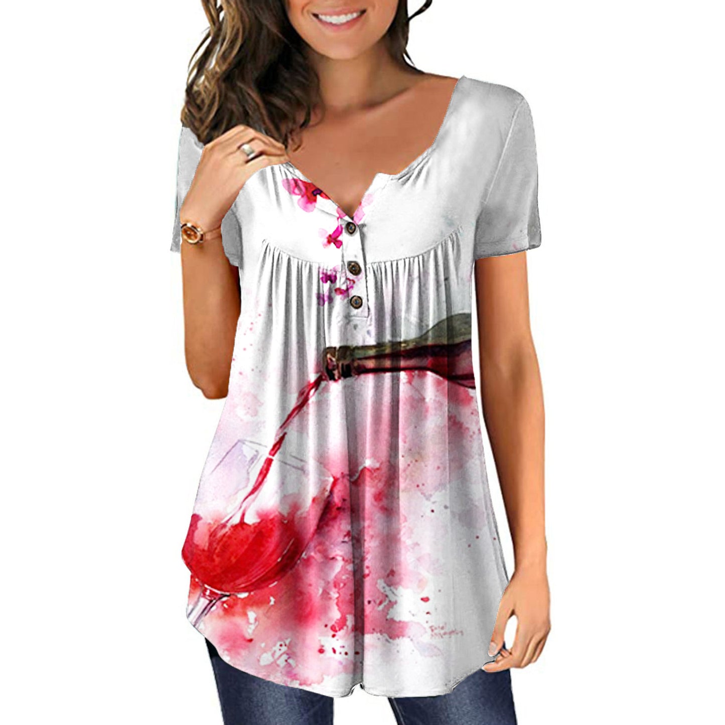 New Plus Size Printed Deep V Pullover Women's T-Shirt
