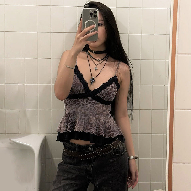 Women's Fashion V-neck Lace Printed Vest
