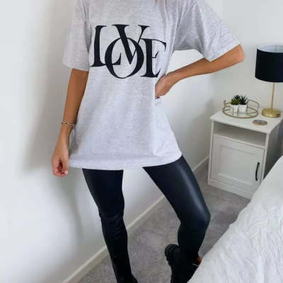 European And American Digital Printing Casual Round Neck Short Sleeves Oversized Love T-shirt