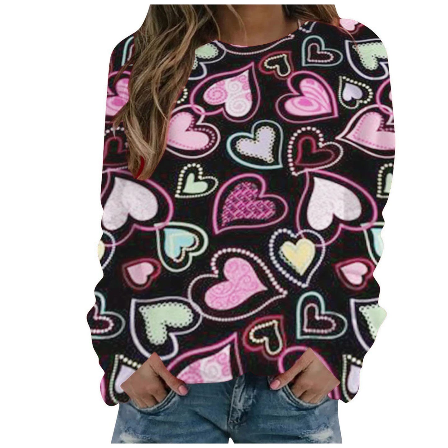 Pattern Printing Long Sleeve Loose Sweatshirt