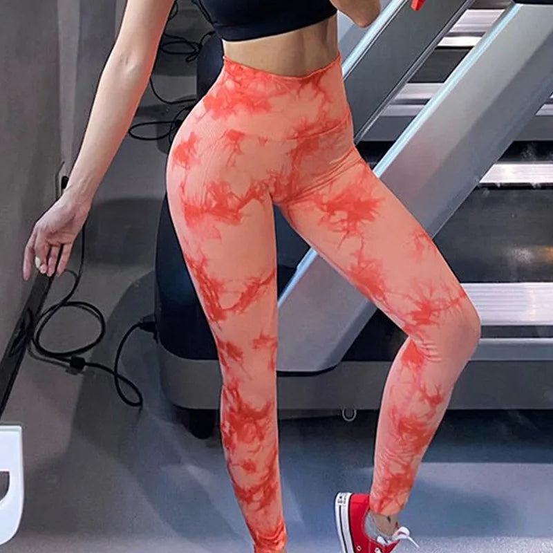 Women Tiedye Gym Leggings Seamless Mujer Push Up Booty Pants Scrunch Sports Fitness High Waist Workout Yoga Leggins Drop Ship