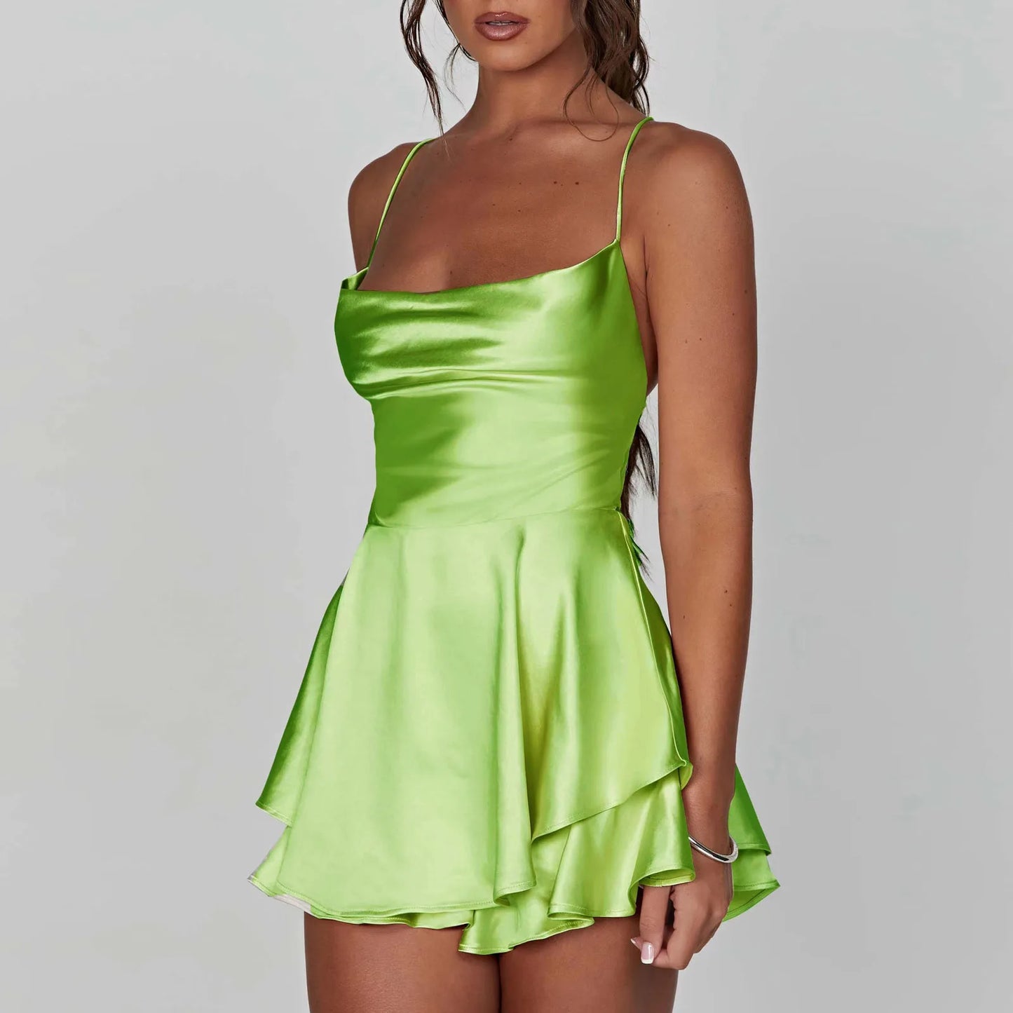 Women Tie-Up Romper Sling Backless Bandage Cross Jumpsuits Fashion Sleeveless Satin Playsuits Summer Streetwear Outerwear