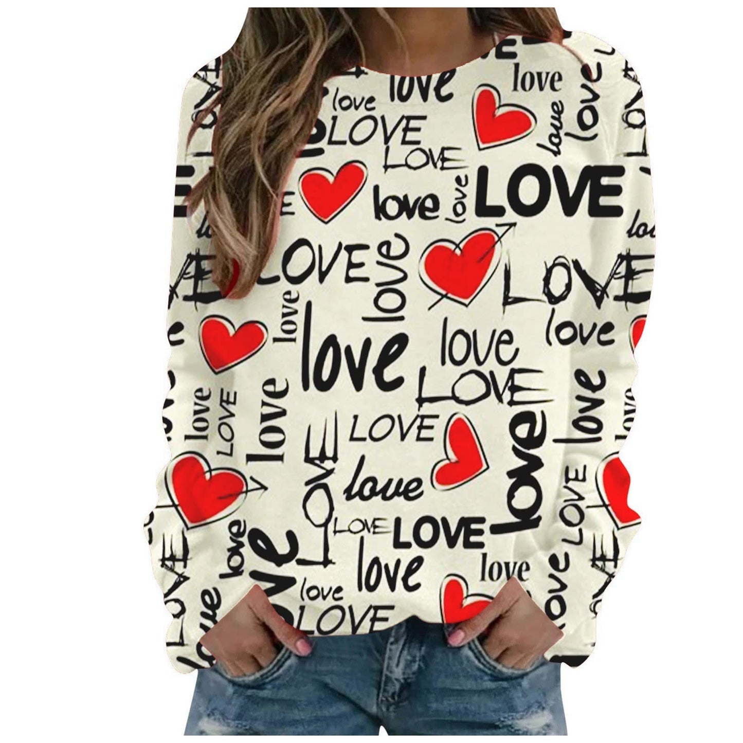 Pattern Printing Long Sleeve Loose Sweatshirt
